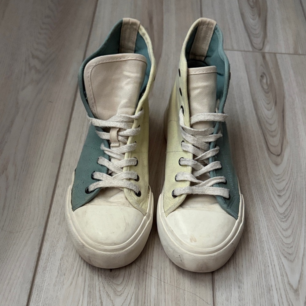 American Eagle Outfitters Cream and Green High-Top Sneakers